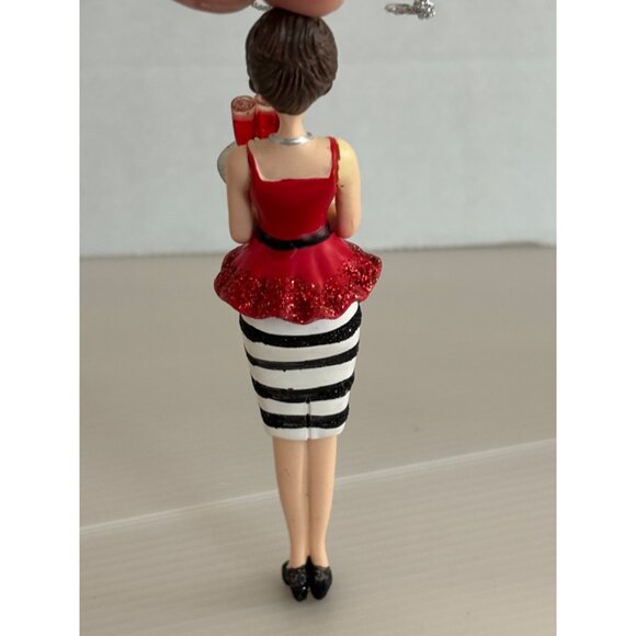 Elegant Female Christmas Ornament With Glitter Red Top & Black/White Striped - Picture 6 of 6